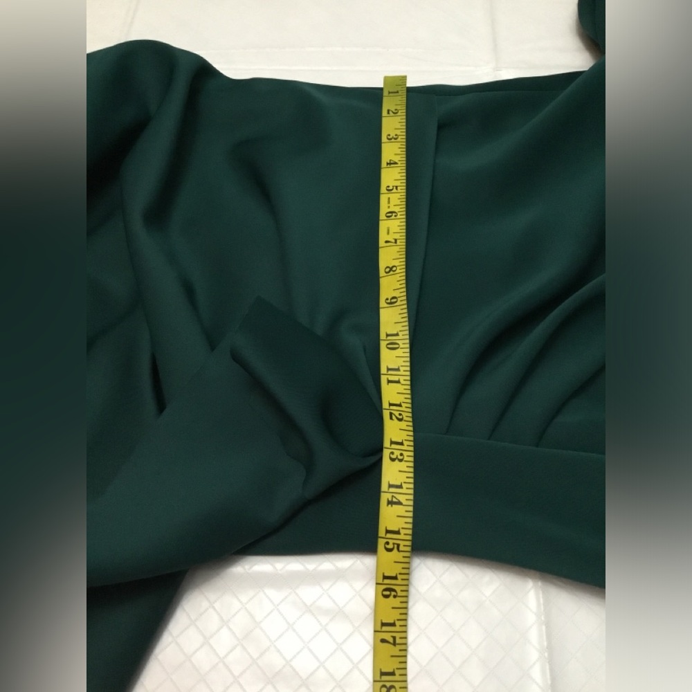 Elegant Forest Green V-Neck Draped Women's Dress - Picture 12 of 15
